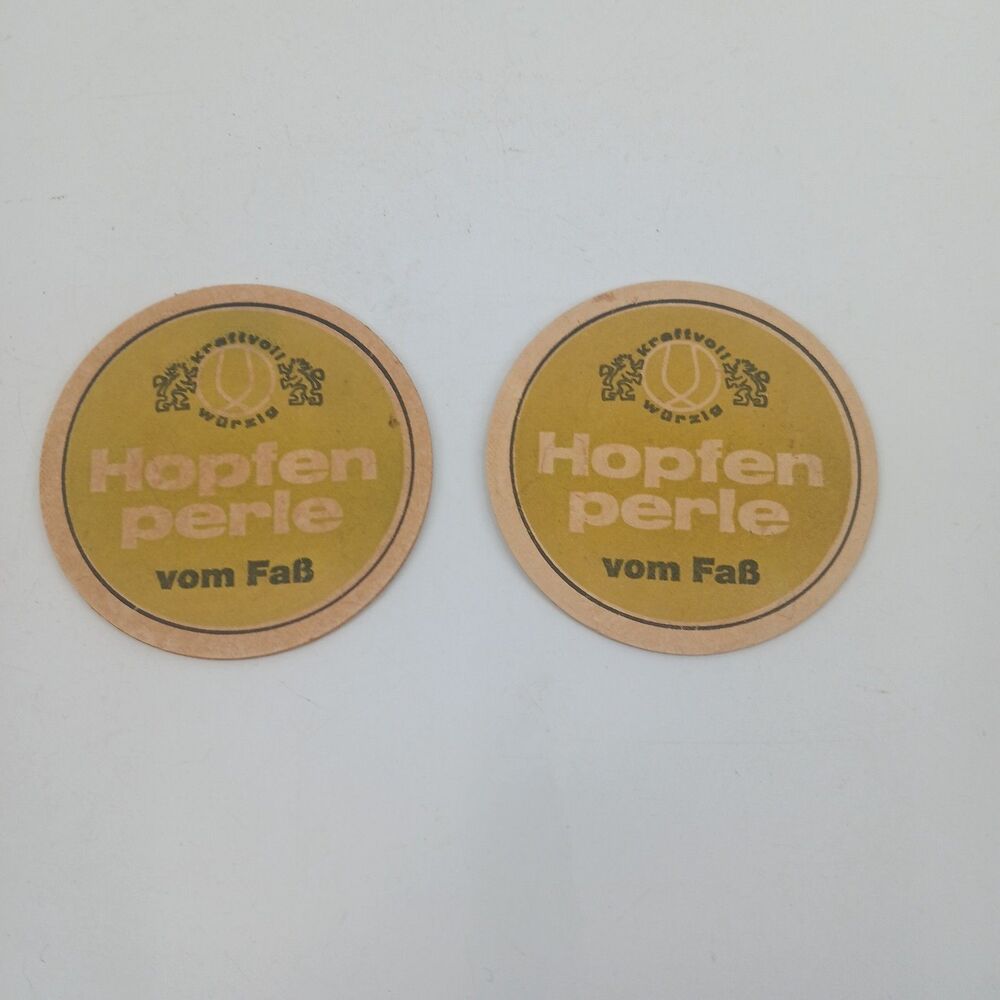 Set of 2 Vintage Hopfen Perle Beer Coasters French German Brewery Decor Mat